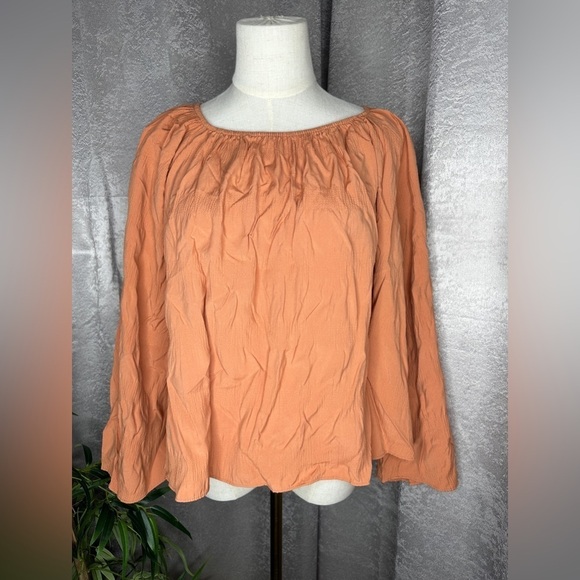 Elizabeth and James All Day Wear Bell Sleeves Over The Shoulder Top Orange Sz S - Picture 2 of 11
